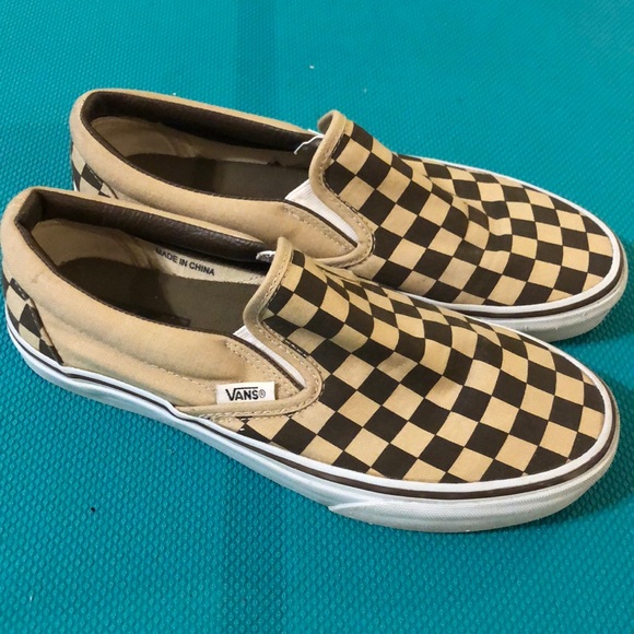Vans Other - VANS tan checkerboard slip on shoes Lk NEW sz 7